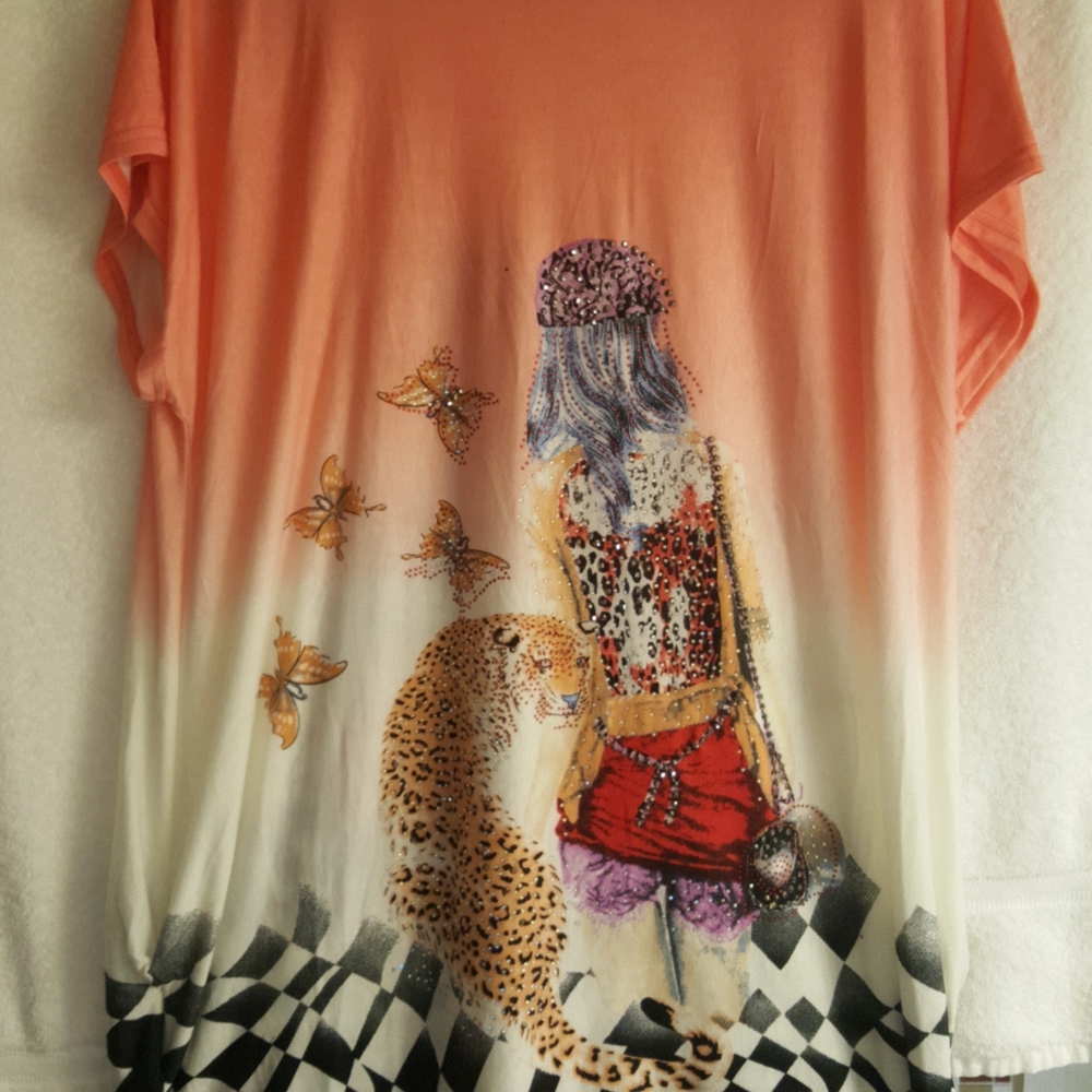 Portman fashion lady with tiger blouse new w tags short sleeved
